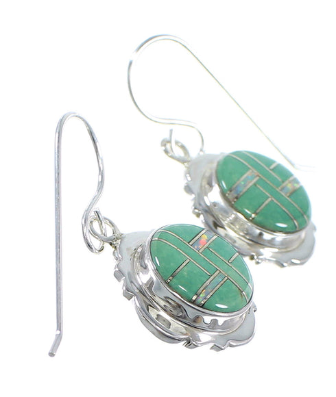 Turquoise Opal Inlay Sterling Silver Hook Dangle Earrings YX52641